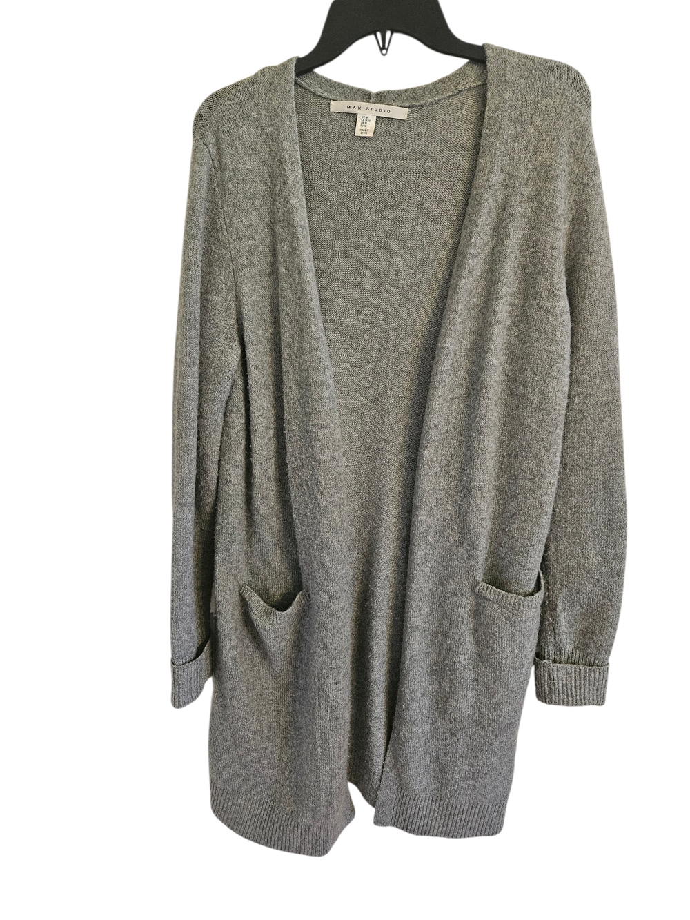 Max Studio Acrylic Wool Blend Open Front Cardigan Sweater Gray M
